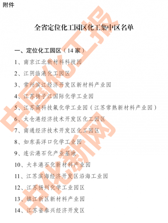 江苏化工园区集中区名单公布 中国润滑油网